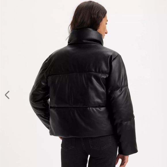 Levi’s leather puffer jacket faux black Women’s size XS NEW - Picture 2 of 7